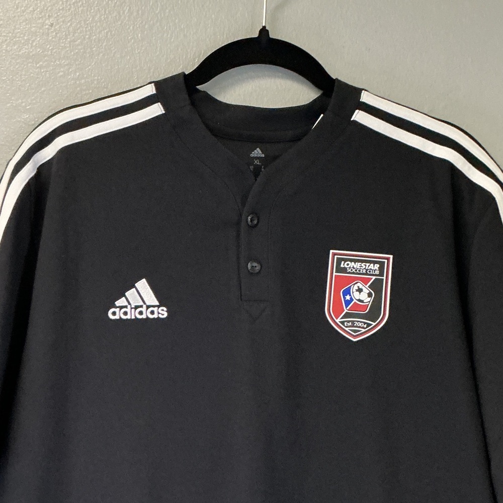 adidas Black Men’s Soccer Polo with White Stripes